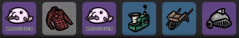 Modded item icons example showing as blobfish with modded item text